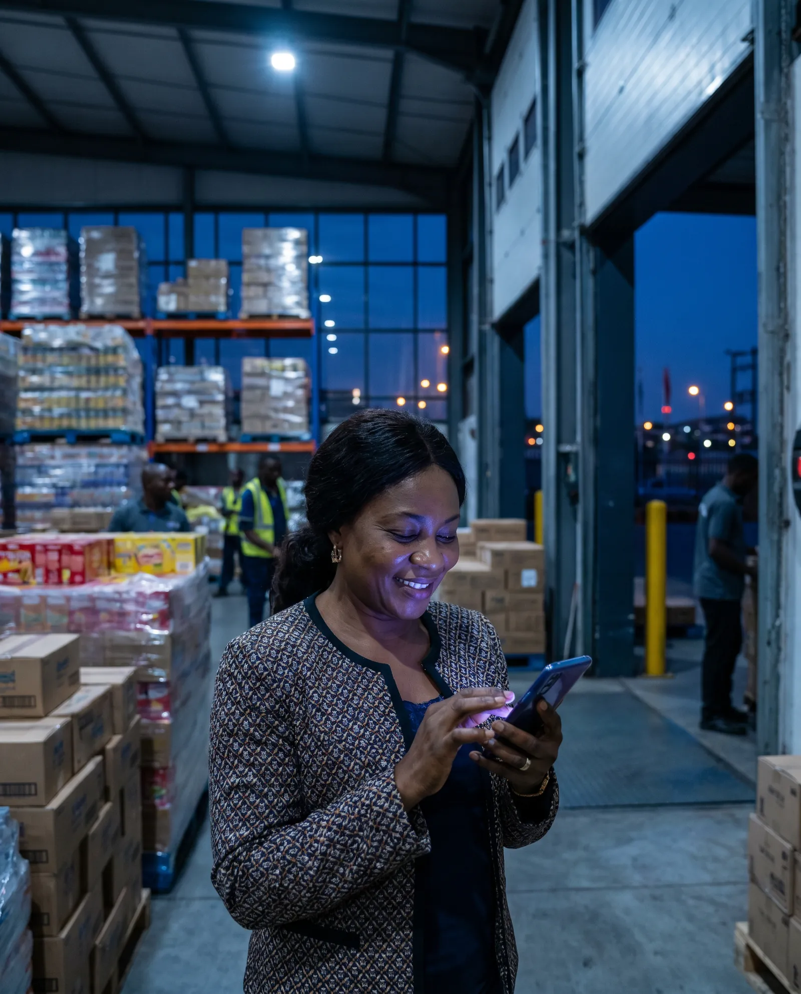 A Nigerian business owner checking a live delivery on her phone